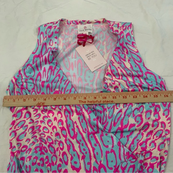 JB by Julie Brown Pink & Blue Lizzy Meow Leopard Print Wrap Dress XS New W/Tags - Picture 13 of 16
